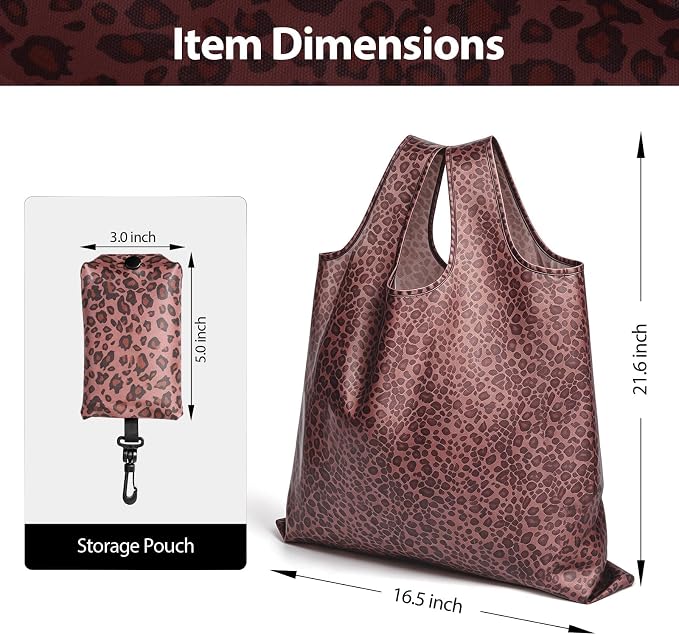 1 Pack Reusable Shopping Bag, Foldable Grocery Bag, Leopard Print | Large Capacity, Washable, Grocery Tote, Utility Travel Shoulder Bag - Image 3