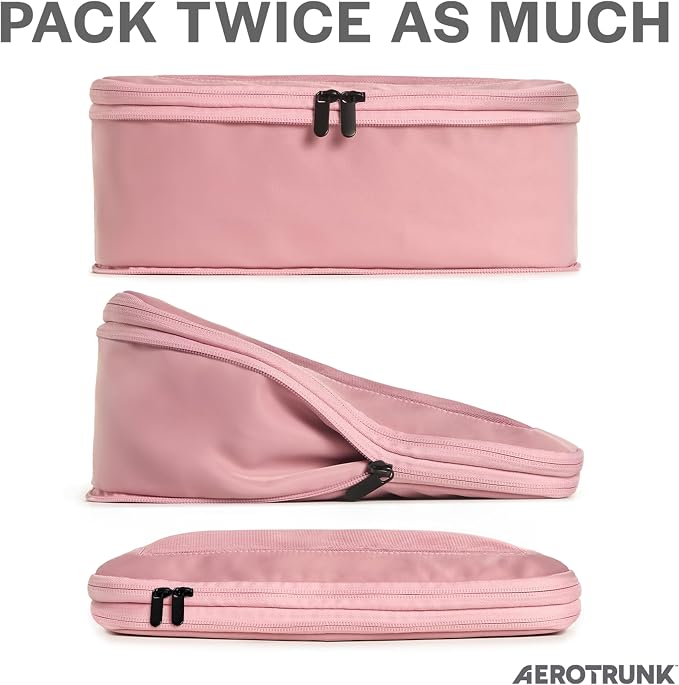 Compression Packing Cubes for Travel, 4-Pack, Pink | Solves overpacking, 4-Piece set fits most carry-ons, 50% Space savings, Compression luggage organizer bags - Image 2