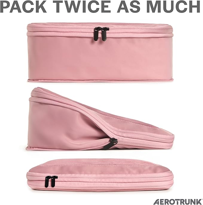 Compression Packing Cubes for Travel, 2-Pack, Pink | Solves overpacking, 2-Piece set fits most carry-ons, 50% Space savings, Compression luggage organizer bags - Image 2