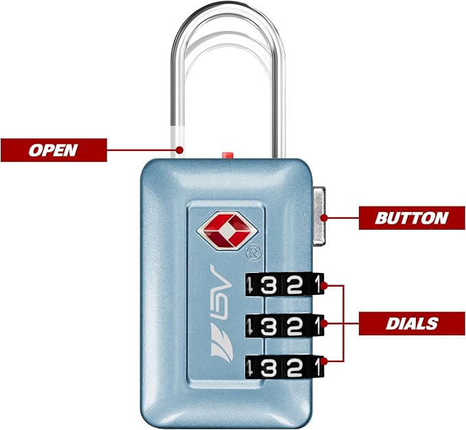 BV TSA Accepted Luggage Travel Lock, Set-Your-Own Combination Lock for School Gym Locker, Luggage Suitcase Baggage Locks, Filing Cabinets, Toolbox, Case (Arctic Blue, 2 Pack) - Image 4