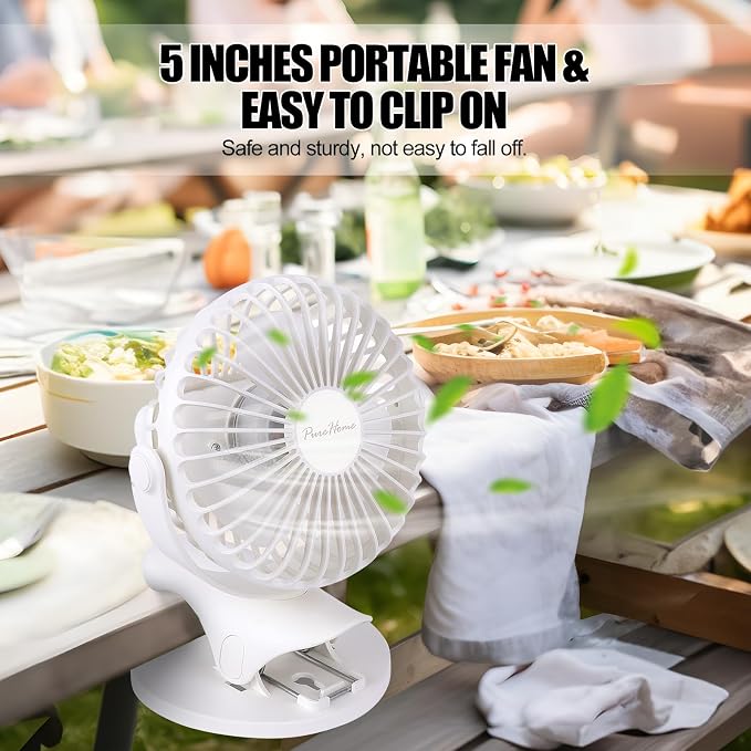 Portable Clip Fan Battery Operated,3 Speeds USB Rechargeable Mini Table Fan with Strong Airflow,360°Rotation Ultra Quiet Personal Desk Fan for Home Office Bedroom Dorm Stroller Camping(White) - Image 6