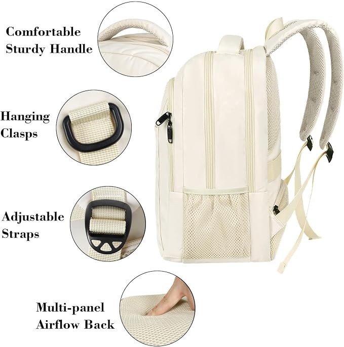 MATEIN Beige Women Backpack for Work, 15.6 Inch Slim Travel Laptop Bag | Fits 15.6 Inch Laptop, Water Resistant, Computer College Bag, Anti Theft Pocket, Gift for Teacher Nurse Office Worker - Image 5