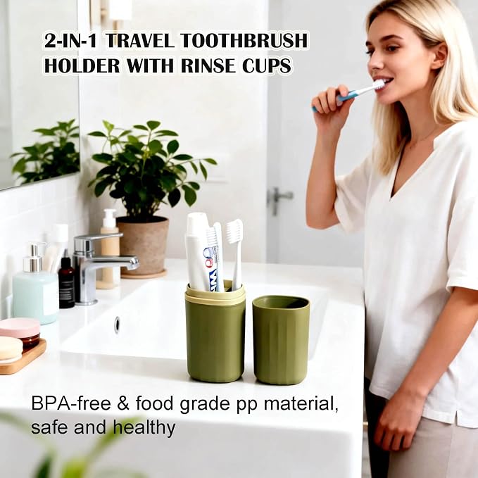 Portable Travel Toothbrush Holder: 2-in-1 Dustproof Toothbrush Travel Case with Rinse Cup, Travel Toothbrush & Toothpaste Containers for Camping, Hiking, School, Business Trip - Image 2