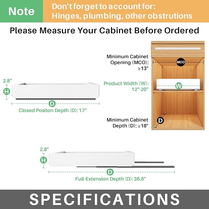 Pull out Cabinet Organizer, Expandable(12"-20") Heavy Duty Slide out Drawers Fixed with Adhesive Nano Film for Pots, Roll out Shelf Storage for Kitchen Base Cabinet, Pantry, Bathroom(2-Pack) - Image 2