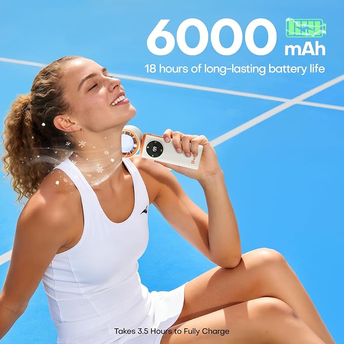 6000mAh Portable Handheld Fan with Ice Cooling, 199 Levels Stepless Speed, 20H Long Battery Life, 20000RPM Turbo Fan Rechargeable Personal Mini Fan for Travel, Outdoor, Makeup - Image 4