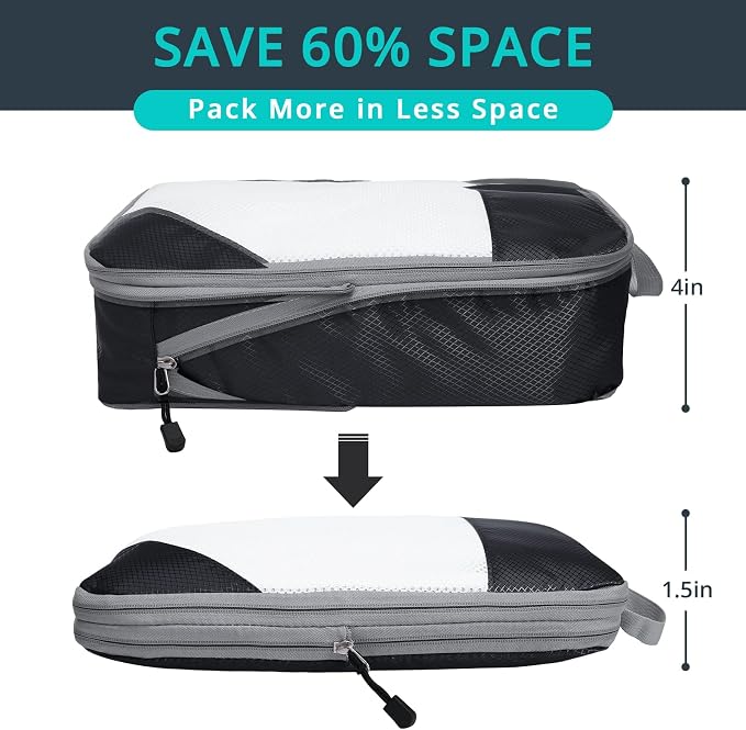 9 Set Compression Packing Cubes for Travel - Compressible, Lightweight, and Space-Saving Packing Cubes, Travel Essentials for Women, Black - Image 2
