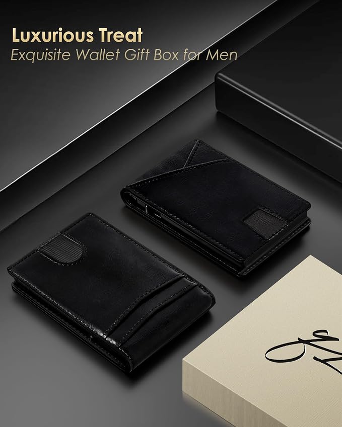 QLD Wallet for Men - RFID Blocking [Functional & Practical] Bifold Slim Minimalist Credit Card Holder Pop Up Metal Case with Cash Slot, Front Pocket with ID Window, Gift Boxed (BLACK) - Image 6