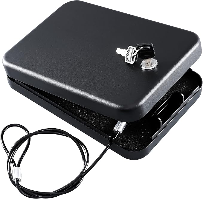 Car Gun Safe for Pistols Small Handgun Lock Box with Key Lock Portable Travel Pistol Safe for Car, Home, Travel (9.4" X 6.4" X 1.8") by Dalmbox