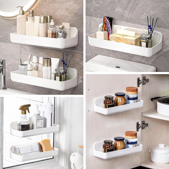 CGBE 2-Pack Adhesive Shower Shelves, Acrylic Bathroom Wall Caddy, White | No Drilling, Acrylic Organizer, Drain Holes, Removable Design, Bathroom Wall and Bathtub Storage - Image 6
