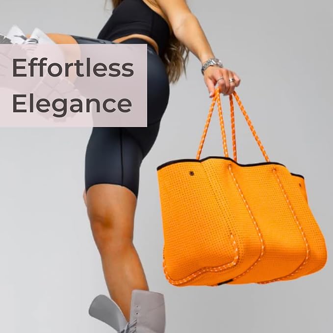 POPUPS Large Neoprene Tote Bag for Women - Everyday Designer Handbag for Travel Work and Beach with Pockets and Zipper Pouch - Image 9