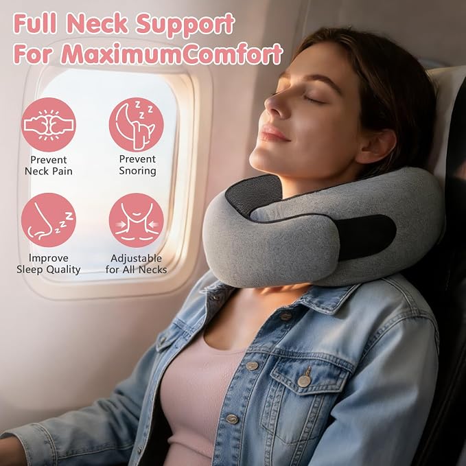 Memory Foam Neck Pillow,2026 World Cup Travel Pillow,Neck Pillow Airplane with Eye Mask & Ear Plugs,Memory Foam 360 Degree Support Stowable Pillows for Airplanes Offices and Cars (Dark Grey) - Image 2