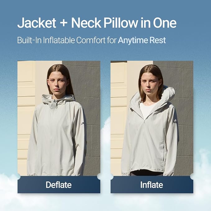 Pillowdy Travel Hoodie with Built-In Inflatable Neck Pillow for Flights - Image 3