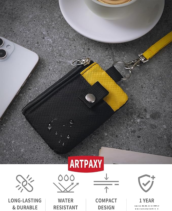 Artpaxy Minimalist Wallet For Mens Womens, Keychain RFID Blocking Zipper Small Wallet with ID Window 2 Lanyards,Water Resistant Travel Cash Card Coin Case Boys Girls - Image 2