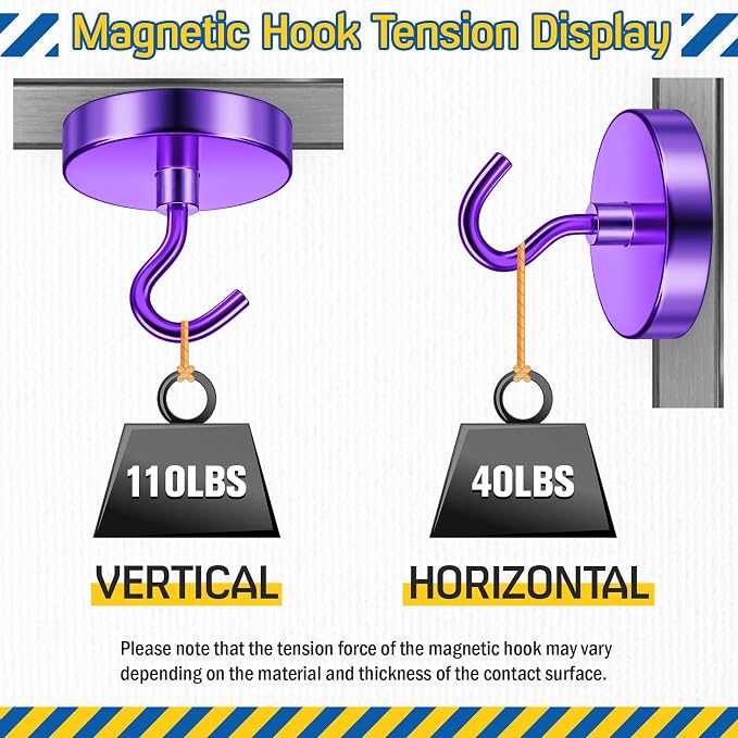 FINDMAG Magnetic Hooks, 110lbs Magnetic Hooks, 6 Pack, Purple - Image 6