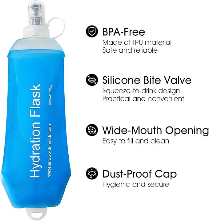 GUYI GYGYL Soft Flask, Collapsible Water Bottle for Sports, 250ml Blue | TPU Collapsible Water Bottle for Hydration Pack, Running Vest, Leak-Proof Folding Bottle for Hiking Cycling Climbing Jogging - Image 3