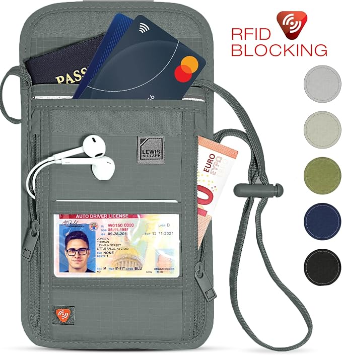 Lewis N. Clark Stash Neck Travel Wallet, RFID Blocking Passport Holder, Protect Personal Information, Slate - Image 8