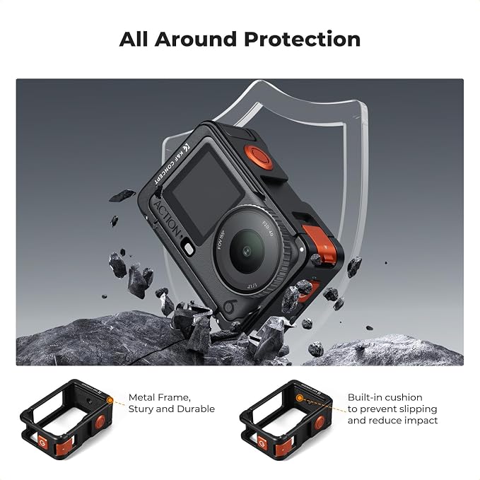 K&F CONCEPT Aluminum Alloy Camera Cage Compatible with DJI Osmo Action 6 | Protective Cage Expansion Frame Case with Cold Shoe | 1/4" Screw Adapter for Tripod, Selfie Stick, Action 6 Accessories, CD03 - Image 7