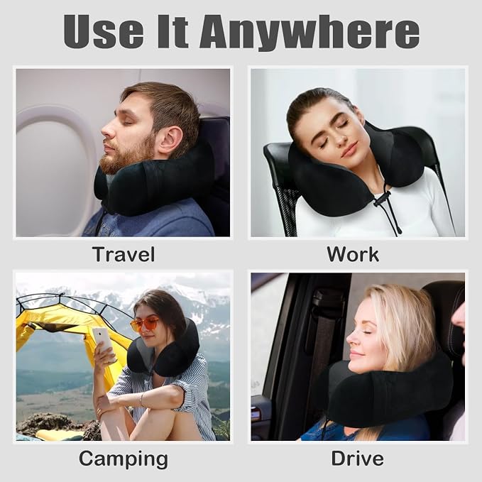 Travel Pillow, Memory Foam Neck Pillow for Traveling, U Shape Neck Pillow Airplane Portable Flight Pillow Travel Kit with 5D Contoured Eye Masks and Earplug for Plane Train Car Home Office - Image 6