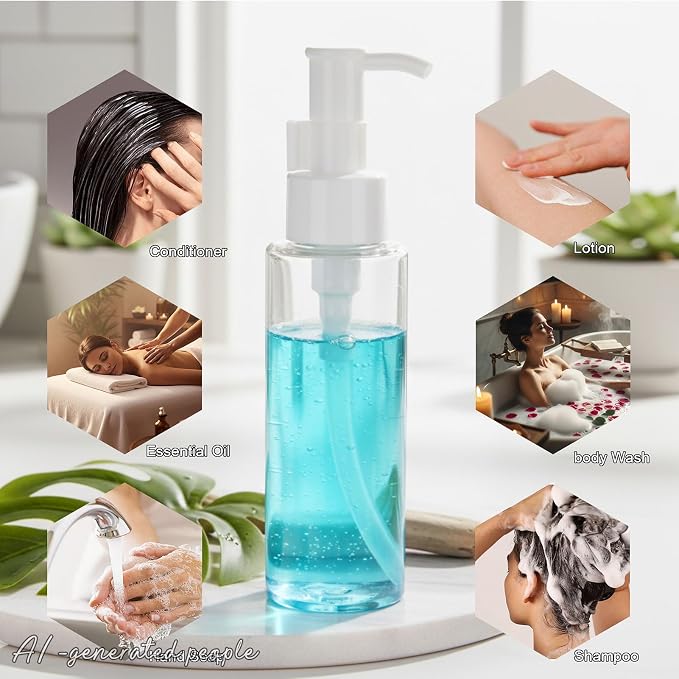10 Pack 3.4Oz/100ml TSA Approved Travel Pump Bottle | Clear Empty Plastic Pump Bottles Dispenser, Portable Refillable Container, with Lable, for Shampoo Shower Gel - Image 6