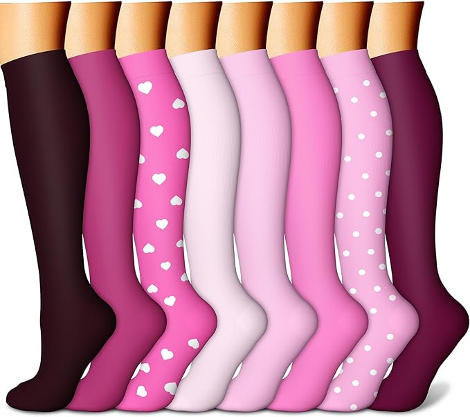 CHARMKING Compression Socks for Women & Men Circulation (8 Pairs) 15-20 mmHg Best Calf Socks Support for Athletic Cycling by CHARMKING