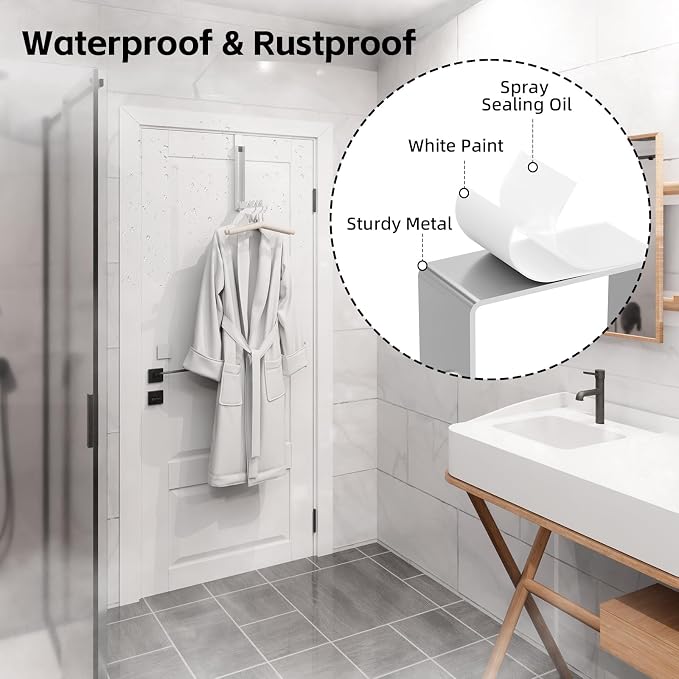 Over the Door Hook, Door Hooks for Hanging Towels, Bags,Coats,Umbrellas, Mirrors, Over Door Dual-Hook, Suitable for Bathrooms, Bedrooms, Laundry Rooms, Kitchens, Storage Rooms (White-2-BK) - Image 7