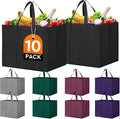 Reusable Grocery Shopping Bags 10 Pack Large Foldable Tote Bags Bulk | Eco Produce Bags with Long Handle for Shopping Groceries Clothes (5 Assorted Colors) by WiseLife