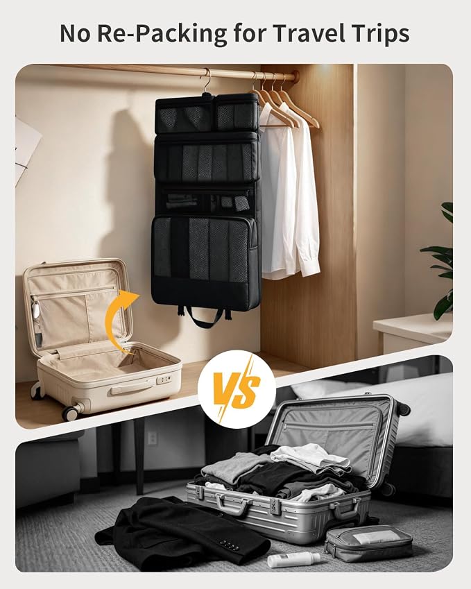 ECOHUB Hanging Travel Closet Portable Luggage Organizer Packing Bag,Black - Image 4