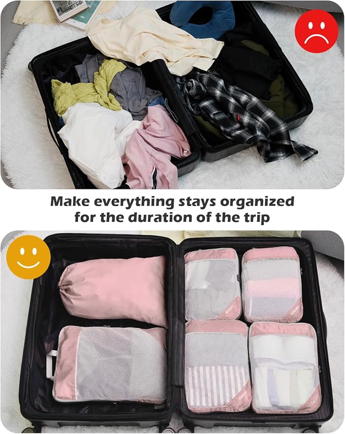 Gonex Compression Packing Cubes for Travel, Mesh Bags Luggage Organizers | Set of 4/5/6/7/10 for Essentials, Extensible, Fits 20"Carry-on Suitcases, See-through Mesh, Double Zipper Compression - Image 8