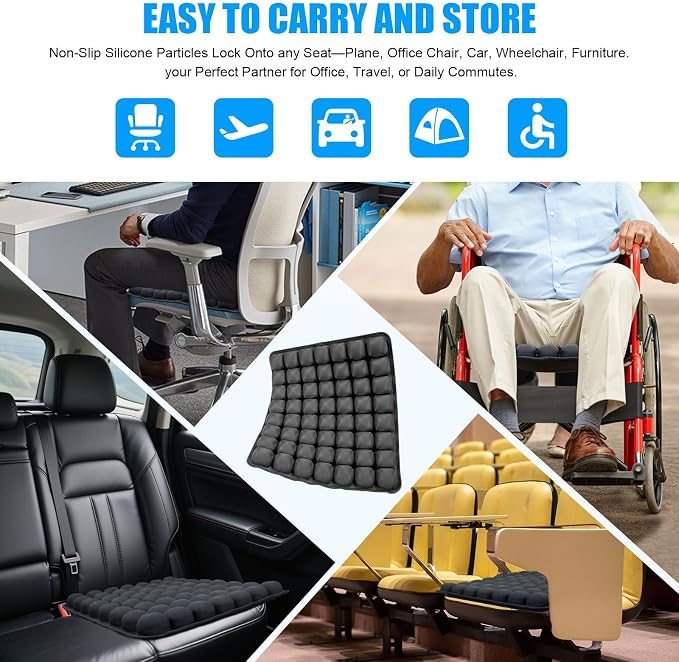 56 3D Air Cell Seat Cushion, Inflatable Travel Seat Cushion for Airplane,Office Chair, Wheelchair, Cars, Home Living, Comfortable Pressure Relief Tailbone Pain Relief (Black1, 16"x18") - Image 6