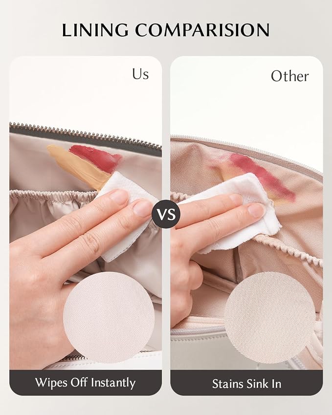 EACHY Travel Makeup Bag for Women, Provence Cosmetic Bag, Grey, Medium | Provence-style organizer with TPU brush holder, extra pockets and wipe-clean exterior for makeup and travel essentials - Image 4