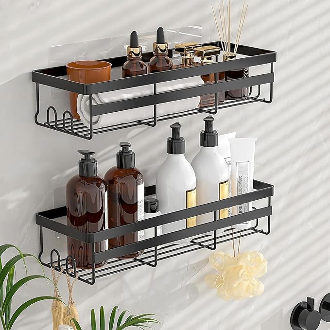 WOWBOX 2 Pack Adhesive Shower Caddies, No Drill Bathroom Shelves, X-Large | Stainless Steel Shower Shelf, Hanging Shower Organizers for Bathroom Storage, Home Decor, Bathroom Accessories - Image 2