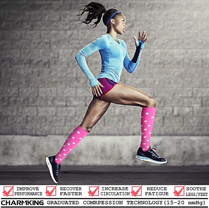 CHARMKING Compression Socks for Women & Men Circulation (8 Pairs) 15-20 mmHg Best Calf Socks Support for Athletic Cycling - Image 2