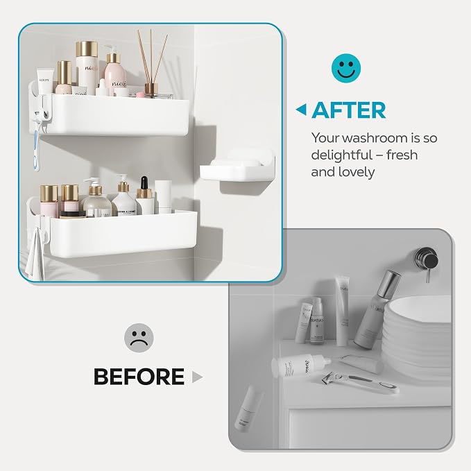 Nieifi Adhesive Shower Shelves, White, 3 Pieces | Rustproof ABS, Large Capacity, Removable Design, Easy-Clean, No Drilling Shower Organizer for Bathroom Storage & Home Decor - Image 7