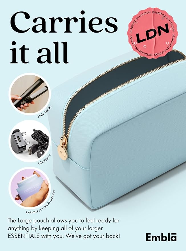 Embla Large Makeup Bag and Waterproof Nylon Travel Toiletry Bag, Large Capacity Cosmetic Zipper Pouch, Blue - Image 4