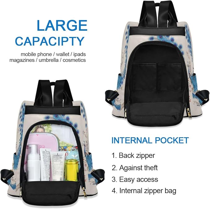 ALAZA Peacock in An Ancient Style Backpack Purse for Women Anti Theft Fashion Back Pack Shoulder Bag - Image 5