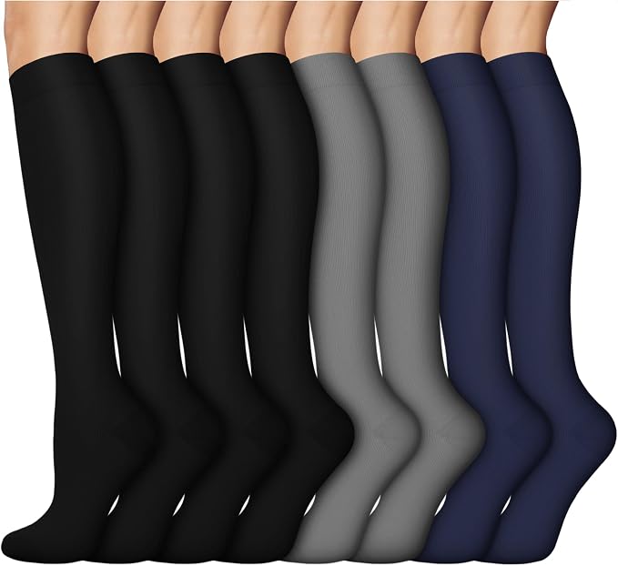 8 Pairs Compression Socks Women Men 15-20mmHg Knee High Support Circulation | Copper Nylon Graduated Stockings,Leg Fatigue, Nurses, Pregnancy, Running, Travel, Flight, Athletic, Medical by ACTINPUT