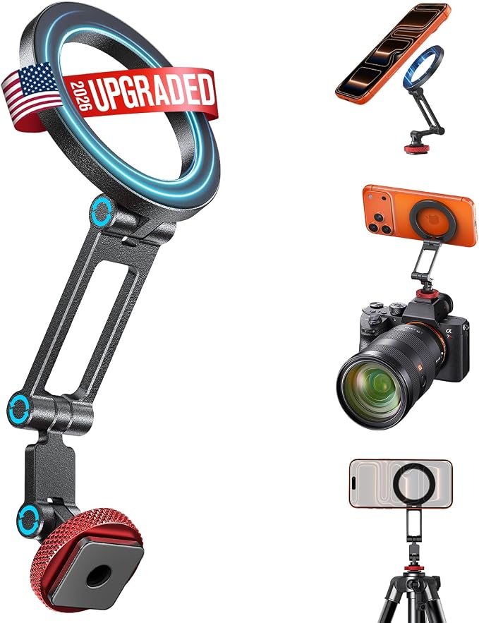 LOXP Magnetic Phone Tripod Mount with Cold Shoe and Adapter with 1/4" Screw | Adjustable Aluminum Alloy Phone Mount, Camera Mount for iPhone 17/16/15/14/13/12 Series by LOXP