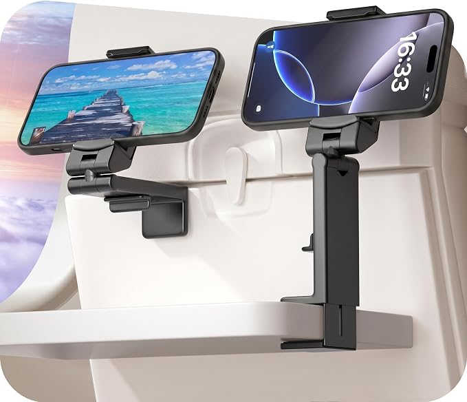 Perilogics Airplane Phone Holder Mount Universal in Flight Hands Free Viewing with Multi-Directional Dual 360 Degree Rotation (Black/Black) by Perilogics