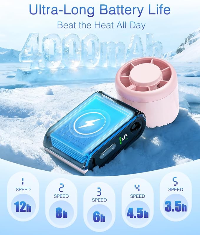 Mini Portable Handheld Turbo Fan – Small but Mighty, Whisper-Quiet, Long-Lasting, 5-Speed High-Velocity Rechargeable battery Fan, Personal Fan for Outdoor, Travel, Gifts for Women & Men(Pink) - Image 4