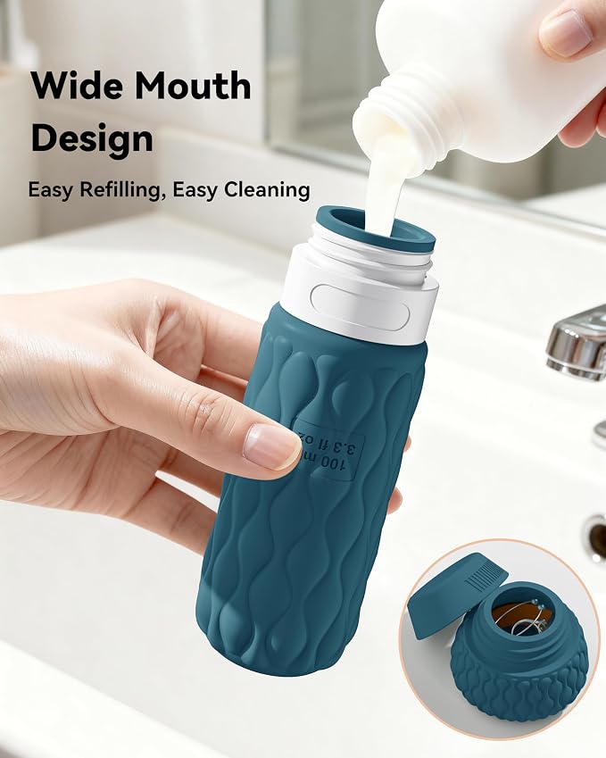 Travel Bottles for Toiletries Silicone Travel Size Containers 3.4oz 1.7oz | Travel Essentials TSA Approved Leakproof Refillable Squeeze Bottles with Labels/Clear Bag for Shampoo, Conditioner, Creams - Image 5