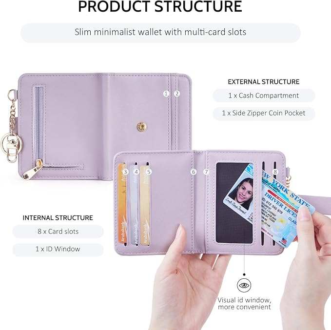 POIUGOYA Slim Wallet for Women,RFID Blocking Bifold Credit Card Holder with Zipper Coin Pocket,ID Window,Keychain - Image 5