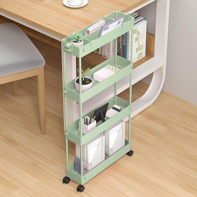 2-piece Set Slim Storage Cart 3 Tier,Bathroom Organizer Rolling Utility,Mobile Shelving Unit Slide Out for Office, Kitchen, Laundry Room & Narrow Places - Image 7