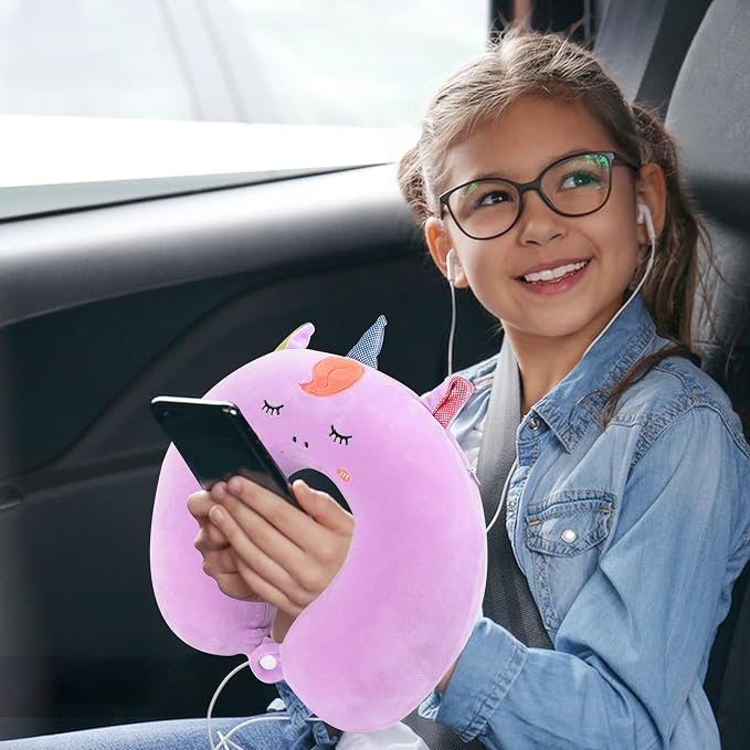 Sexysamba Cartoon Headrest & Neck Pillow for Kids Boys & Girls, Teens, Travel Accessories for Airplane, Car, Recline, Memory Foam Cute Travel Pillow with Sleep Eye Mask - Purple Unicorn - Image 5
