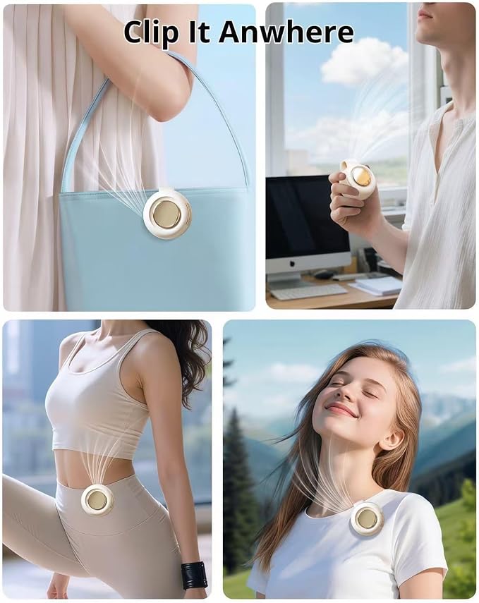 Portable Mini Bladeless Fan Clip On, 3 -Speed & Silent, 360° Rotatable for Shirt and Waist Clips Whirlwind Fans, USB Rechargeable (White and green) (white&green) - Image 5