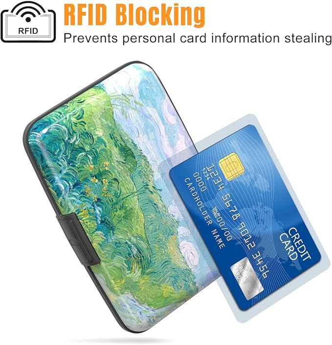 Rimilak Aluminuml Credit Card Holder,Field Painting | Mini Credit Card Wallet RFID Blocking Slim Metal Hard Case for Women Men - Image 2