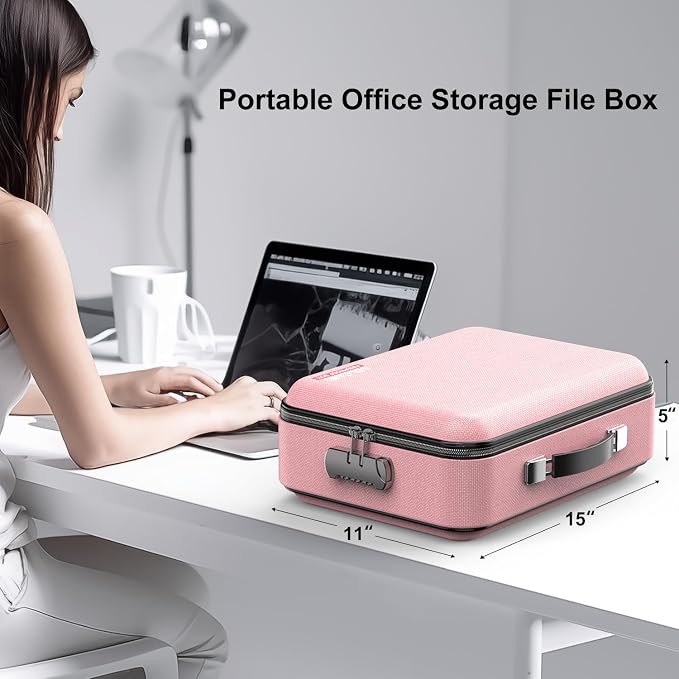 Fireproof Document Organizer with Lock, Hard Fireproof Document Box | Hard-Shell Fireproof Waterproof Document Box with Combination Lock Pink - Image 6