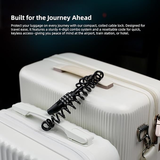 Small Ski Lock, Combination Cable Lock for Snowboard, 4 ft Long Steel Cable Retractable, Locking for Travel Luggage, Suitcase, Bag, Bike Bicycle Stroller, Motorcycle Helmet Anti Theft - Image 5