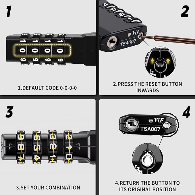 XOOL 2PCS TSA Approved Luggage Locks 4 Digit with Flexible Steel Cable, Resettable Luggage Padlock for Suitcases, Backpacks, Gym Bags & Travel Use - Image 8