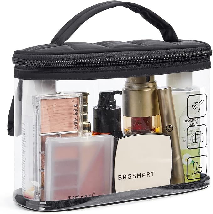 BAGSMART TSA Approved Toiletry Bag, Clear Makeup Cosmetic Bag Organizer, Quart Size Travel Bag for Toiletries, Carry-on Travel Accessories Essentials, 1 Pack-Black by BAGSMART
