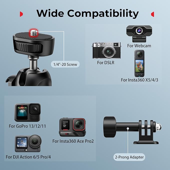 SMALLRIG Small Camera Tripod Selfie Stick, Extendable 8"-15" Mini Handheld Carabiner Tripod with Mantis Hook, 360° Ball Head, Cold Shoe Mount, 1/4"-20 Screw for DSLR, Adapter for DJI, for GoPro - 5285 | Carabiner with Mantis Hook, 360° Ball Head, Cold ... - Image 6
